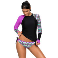 SAILBEE Women Rashguard Swimwear Long Sleeve Rash Guard Surfing Top Colorblock Swimsuit Bike Biking Shirts UPF50+ Beach Wear