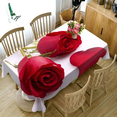 Red Rose Flower Pattern Tablecloth Wedding Decoration Rectangular Kitchen Table Cover Family Party Decoration Wedding Tablecloth