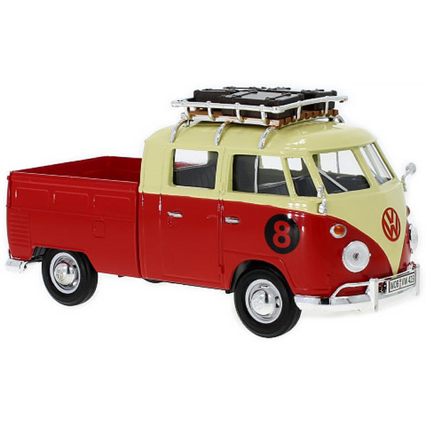 โมเดลรถคลาสสิค-motor-max-no-79552-volkswagen-type2-t1-double-cab-pickup-สีแดงดำ-scale-1-24-โมเดลรถเหล็ก-จำลองเหมือนจริง-ผลิตจากโลหะผสม