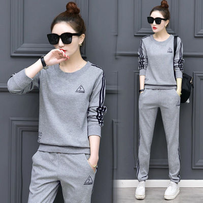 [Spot] spring, autumn and winter Korean style plus size 2-piece casual suit student clothes figure flattering sports set female 2023
