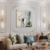 ARTLOGE กระจกตกแต่งผนัง 80x80cm  กระจก สีเงิน กระจกติดผนัง Square Decorative Venetian Wall Mirrors Light Golden Rim Elegant Line Design Hand Polished Bling Crystals Embedded Wall-mounted Mirror Hanging