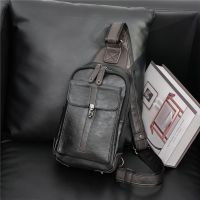 [COD] Mens all-match contrast chest bag Messenger work leisure travel daily portable leather backpack