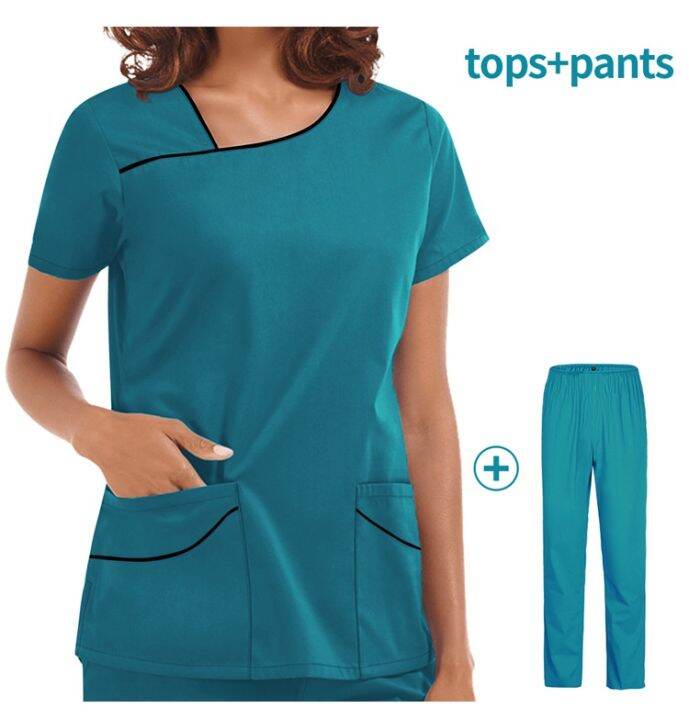 「Shirt+Pants」2 Pieces Breathable Work Clothes Medical Operating Room Nurse Uniform Dental Clinic