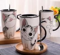 Free shipping 600ml Creative Cat Ceramic mug Cute Cat Ceramics cups With Lid Coffee Milk Tea Cups Novelty Gifts