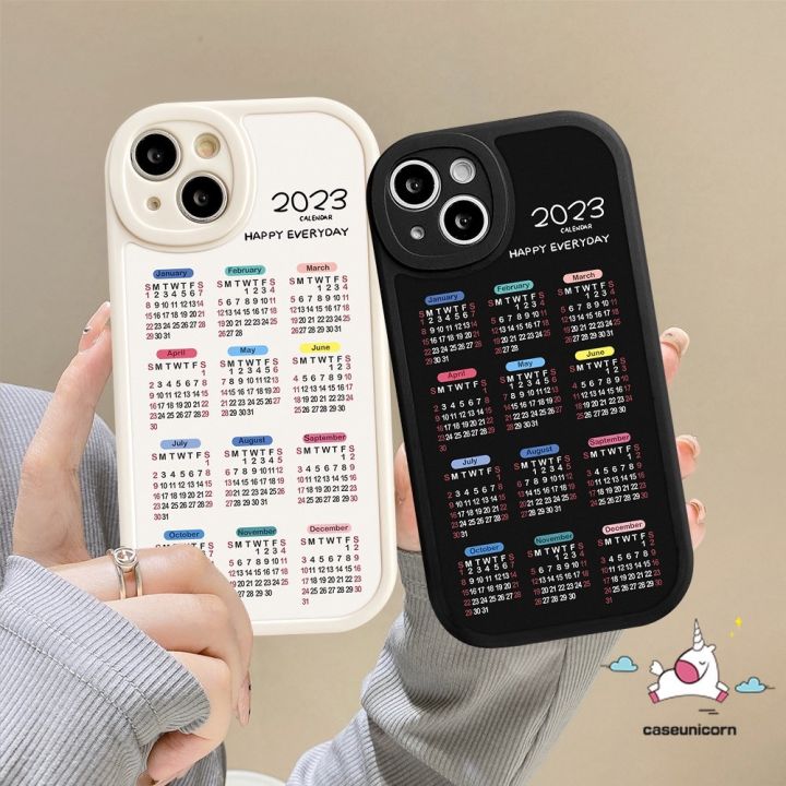 happy-everyday-2023-เคสโทรศัพท์มือถือแบบนิ่ม-tpu-กันรอยเลนส์กล้อง-ลายปฏิทิน-สําหรับ-iphone-11-14-12-13-pro-max-6-6s-7-8-plus-14plus-xr-x-xs-max-se-2020