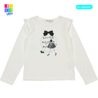 KiddeeCrew เสื้อเด็กแขนยาวระบายหัวไหล่สีขาว  เหมาะสำหรับอายุ 1-14 ปี