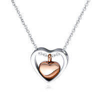 Gejia Factory Fashion Double Love Stainless Steel Necklace Personalized Design Pet Cinerary Casket Heart-Shaped Pendant Female