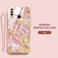 เคสสำหรับ Vivo โทรศัพท์ Z1โปร Z5X Y19 Y5S 2020 U3 1915 1951 1918ดอกไม้สไตล์ภาพวาดสีน้ำมันแบนกรอบเคสนิ่มเคลือบอิเล็คโทรเพลทสายคล้องคอส่ง