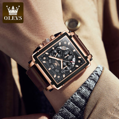 OLEVS G นาฬิกากันกระแทกผู้ชาย,นาฬิกาควอตซ์มัลติฟังก์ชันเรืองแสงแสดงปฏิทินแบบลำลองปีผ่านการรับรองการเคลื่อนไหว