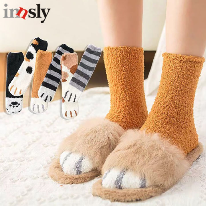 winter-women-cats-paw-stripe-3d-socks-funny-thick-girls-animal-sleep-sock-hosiery-toe-zebra-tiger-floor-socks