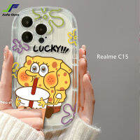 JieFie เคสโทรศัพท์การ์ตูน SpongeBob สำหรับ Realme C15น่ารัก Pie Star ดื่มสบู่ชานมเคสโทรศัพท์กันกระแทก TPU