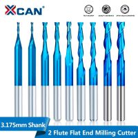 XCAN CNC Milling Cutter 10pcs 3.175mm Shank Blue Coated Spiral Flat Endmills เครื่องตัด CNC สองขลุ่ย 1-3.175mm CNC Router Bits