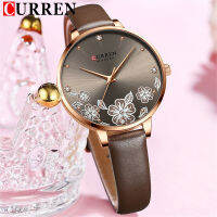 CURREN Women Watch Top Brand Luxury Female Waterproof Clock Genuine Leather Bracelet Brown Flower Ladies Wristwatch Gift 9068