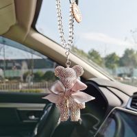 Cartoon Diamond Crystal Gloomy Bear Bow Car Pendant Mirror Hanging Ornaments Bling Car Interior Decoration Women Accessories