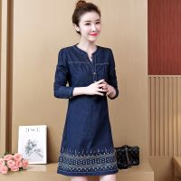 Plus Size Embroidery Jeans Dress Women Casual Denim Dresses