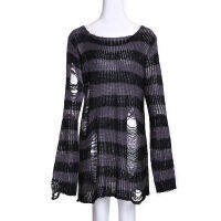 Rosetic Halloween Women Sweater Long Sleeve Pullover Striped Loose Gothic Winter Autumn Hole Knitted Sweaters Jumper Mujer Goth