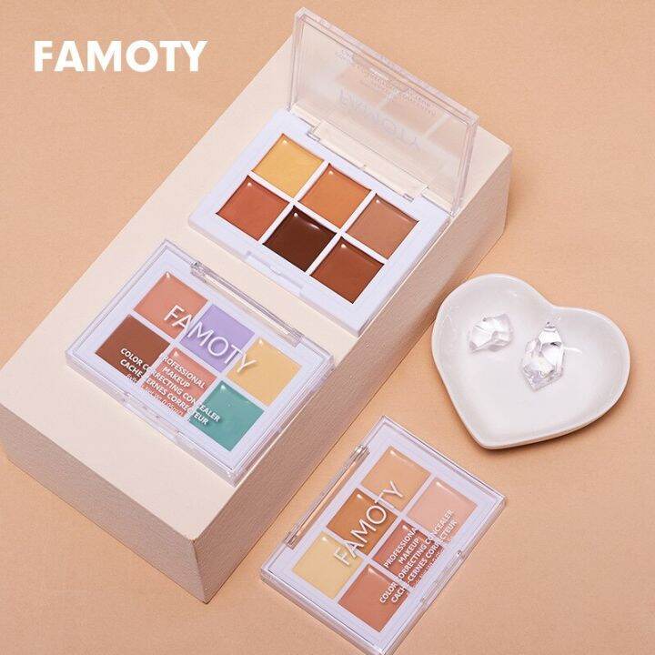 ครีมคอนซีลเลอร์แบบมืออาชีพ6สีบรอนเซอร์สีม่วงคอนทัวร์กันน้ำชุ่มชื้นปกปิดรอยคล้ำพาเลทสำหรับแต่งหน้าใบหน้า