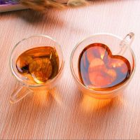 Heart Love Shaped Glass Mug Double Wall Coffee Mugs Insulated Tea Milk Lemon Juice Water Cup Heat Resistant Drinkware Lover Gift