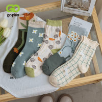 GOPLUS Women Cute Socks Middle Tube Flower Frilly Socks Printed Calcetines 5pcs Sokken Spring Japanese Style Soft Blue Soquettes