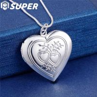925 Sterling Silver 18 Inch Snake Chain Love Heart Photo Frame Necklace For Women Fashion Wedding Party Charm Jewelry