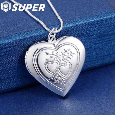 925 Sterling Silver 18 Inch Snake Chain Love Heart Photo Frame Necklace For Women Fashion Wedding Party Charm Jewelry