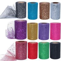 hotx【DT】 Taoup 5cm 15cm 30cm Organza Tulle Roll Wedding Birthday Babyshower Sequin Mesh Fabric 25Yards