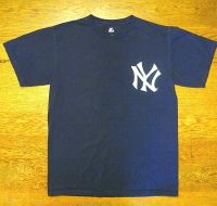 Babe Ruth #3 NY YANKEES Majestic ขนาดกลางเสื้อยืด Dark Navy ชื่อหมายเลข TEE