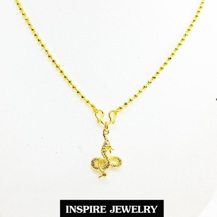 inspire-jewelry-สร้อยคอทองพร้อมจี้พญานาคสีทอง-น่ารัก-เสริมมงคล-แก้ชง-พร้อมถุงกำมะหยี่