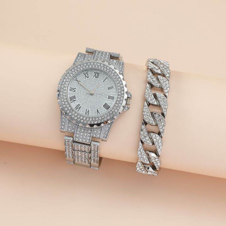 july-roman-literal-steel-belt-watch-full-of-diamonds-starry-temperament-business-quartz-hip-hop-style-diamond-bracelet-set