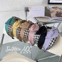 [COD] Korean version of houndstooth matching bow headband trendy new knotted wide-brimmed hair bundle temperament washing face accessories