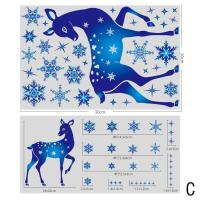 Christmas New Year Sticker on Window Blue Elk Snowflake Stickers Winter Wall Decals New Year Sticker  Christmas Window