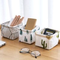 Cotton Linen Desktop Makeup Organizer Storage Box Desk Stationery Storage Box