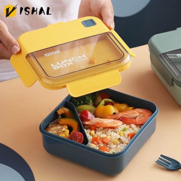 vishal-1l-square-camera-flat-lid-student-lunch-box-microwaveable-four-side-buckle-portable-sealed-adult-lunch-grid-bento-box