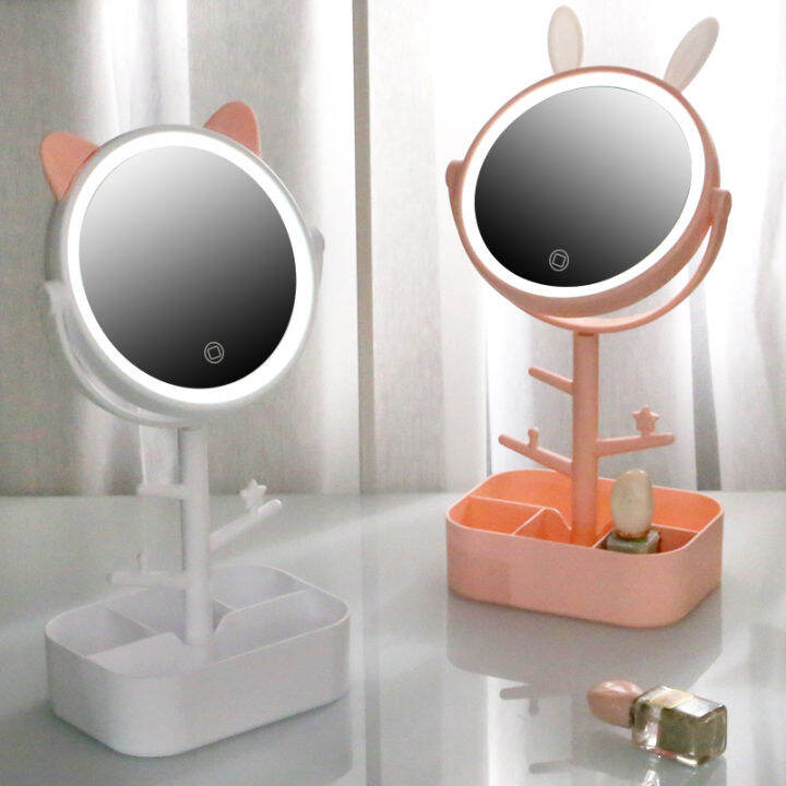 Tik Tok cosmetic mirror LED desktop mirror storage box Princess mirror