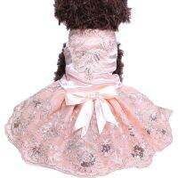 XKSRWE Dog Cat Wedding Dress Tutu Princess Pet Puppy Dresses Embroidery&amp;Bow Clothes Apperal 3 Colours Dresses