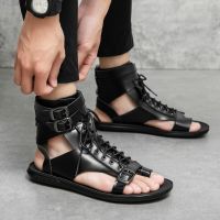 Summer Sandals Men Fashion High Top Sandals Outdoor Breathable Versatile Mens Casual Lace Up Sandals Men Black and White Shoes