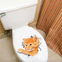 16x21cm Cute Cat Toilet Seat Stickers For Wash Room Wc Home Decoration Diy Vivid 3d Hole Wall Decals Kitten Pvc Mural Art Toilet Covers