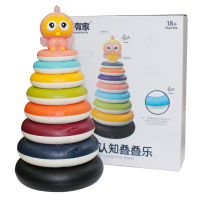 250TOYS ห่วงสัตว์เรียงซ้อนสายรุ้ง Smart pocket  ห่วงสวมหลัก ลายสัตว์ 9 ชั้น Stacking Ring toys ห่วงซ้อน มีเสียงมี ขนาดใหญ่ 25x9x29