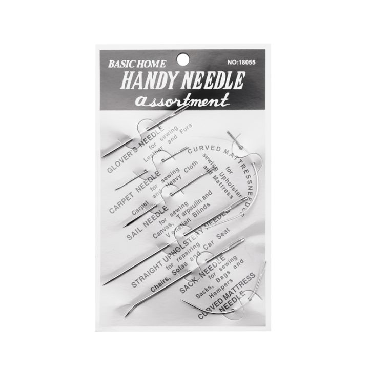 7-repair-sewing-needles-curved-threader-for-leather-canvas-stainless-steel-silver