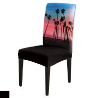 Beach Scenery Coconut Trees Chair Cover Spandex Elastic Printing Dining Chair Kitchen Seat Case Stretch Sofa Covers  Slips