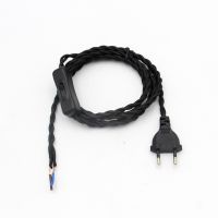 【YF】 2m 220V AC Vintage Power Cord With EU Plug Line Switch Fabric Covered Twisted Cable Wire For Table Lamp