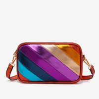 CWNew Jointing Metallic สีสัน PU Square Rainbow กระเป๋าถือ Shiny Cross Body Bag