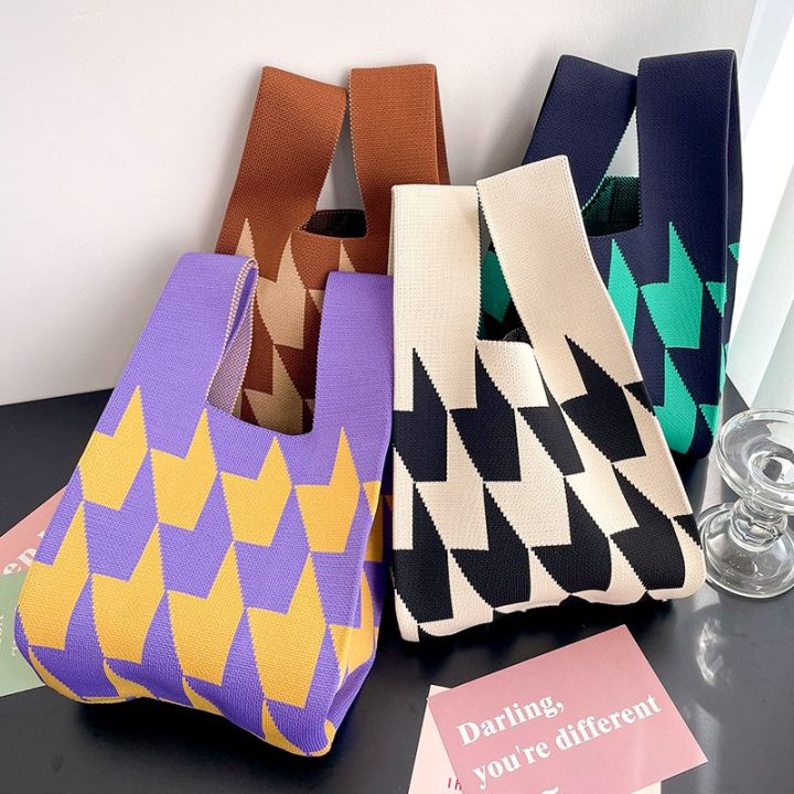 vest-versatile-leisure-tote-shoulder-bag-korean-version-reusable-fashion-stripe-plaid-handmade