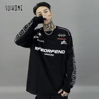 Suikone เสื้อสเวตเตอร์ผู้ชายเสื้อยืดแขนยาวอเมริกันมีสไตล์และหลวมเสื้อลำลองไซส์ใหญ่