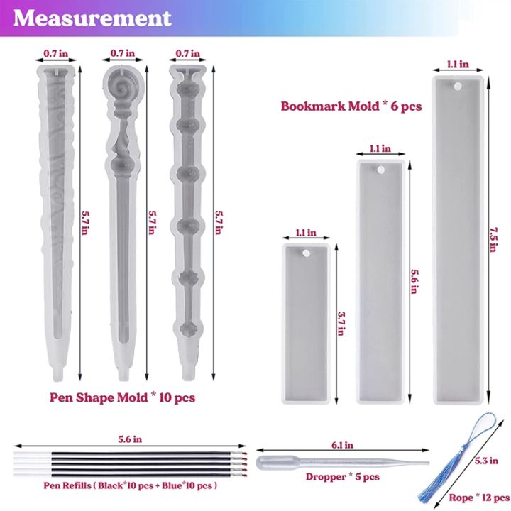 silicone-molds-for-resin-epoxy-molds-with-10pcs-resin-pen-molds-6pcs-bookmark-resin-molds-for-diy-crafts-gifts