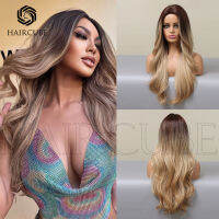 HAIRCUBE วิกผมยาวหยักศกยาวสไตล์ย้อมสีกลางสีน้ำตาลสำหรับผู้หญิง AMZ wigs~