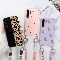 For Huawei P30 Pro Lite P30Pro P30Lite Case Necklace Lanyard Rope Dinosaur Fundas For HuaweiP30 HuaweiP30Pro Flower Cover Coque Phone Cases