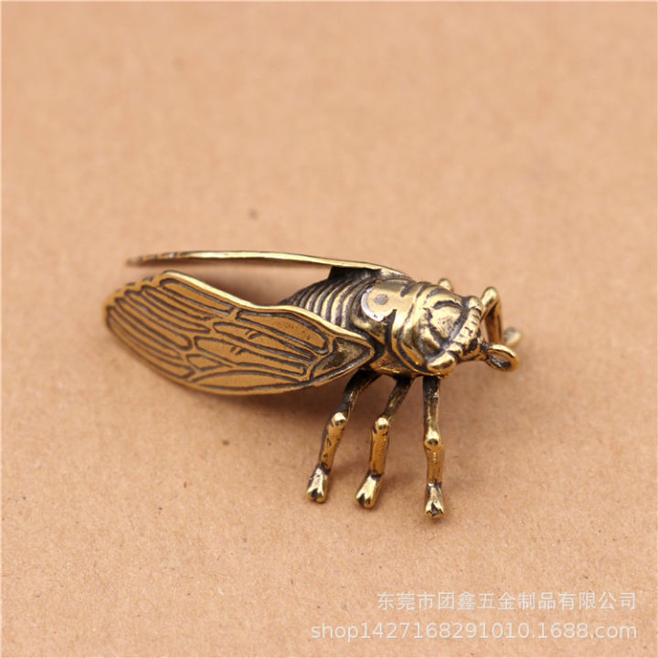 cicada-วินเทจพวงกุญแจทองเหลืองเครื่องประดับทองแดงบริสุทธิ์ย้อนยุคบุคลิกภาพที่ทำด้วยมือทองแดงบริสุทธิ์ทองเหลืองพวงกุญแจสมบัติผ้าจี้ชายจี้รถจี้-diy-หัตถกรรมอุปกรณ์เสริม