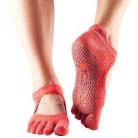 ถุงเท้าโยคะ ถุงเท้าพิลาทิส ยี่ห้อ Toesox - Bellarina Full Toe แบบปิดนิ้ว FISHNET POPPY