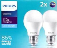 PHILIPS หลอดไฟ LED BULB 11W E27 ESSENTIAL คูลเดย์ไลท์ 1250 Lumen แพ็คคู่ (2ดวง)